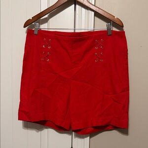 Zac & Rachel Bright Red Lace-Up High-Rise Bermuda Shorts